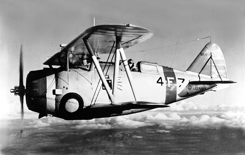 a photo of the grumman f3f, a biplane that saw very limited production and use because it was a fucking biplane fighter in the mid 30s.