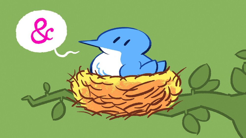 Cute illustration of a bird sitting in a nest. The bird is saying "&", which is the new CSS nesting selector.