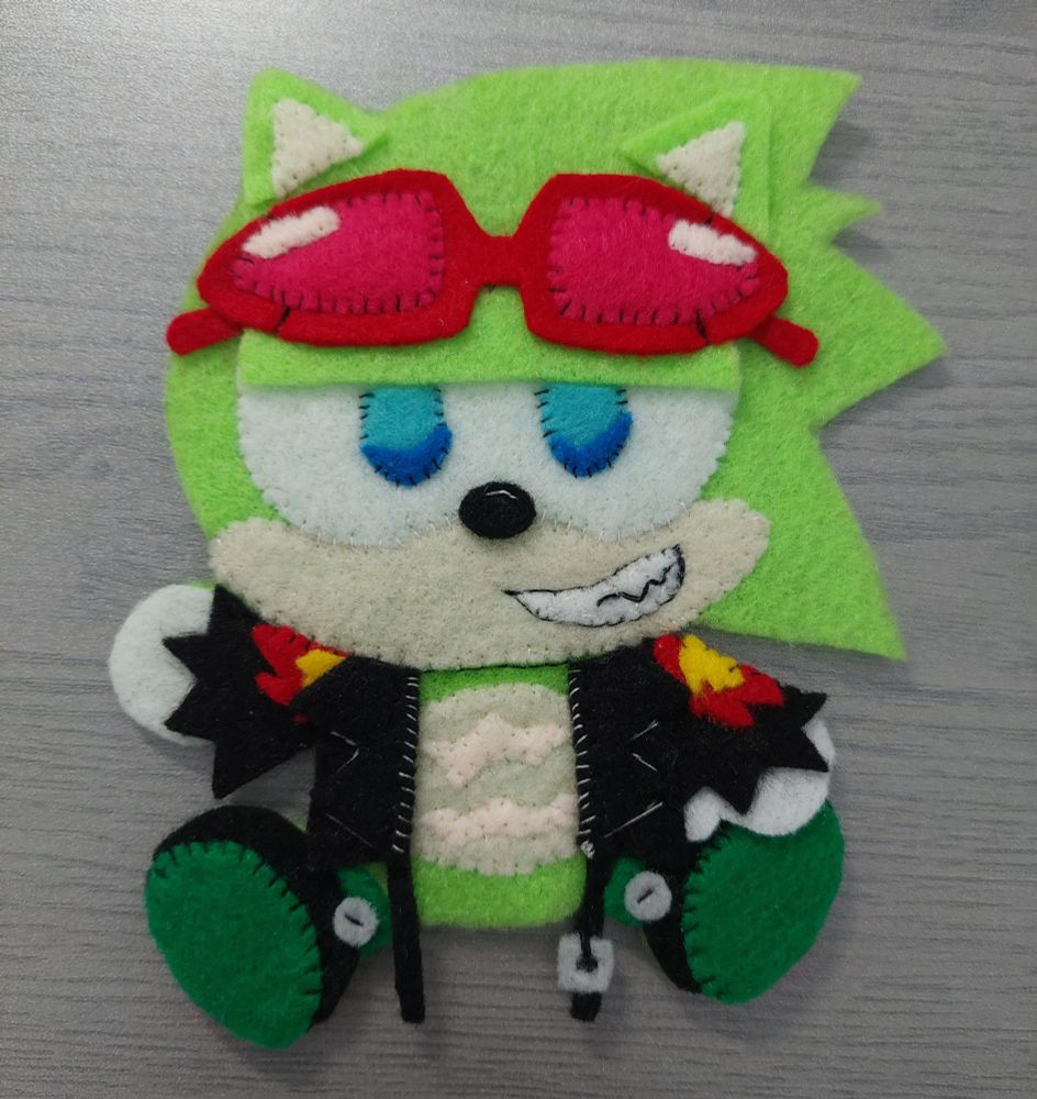 Scourge the hedgehog made from felt! All hand-sewed and glued.