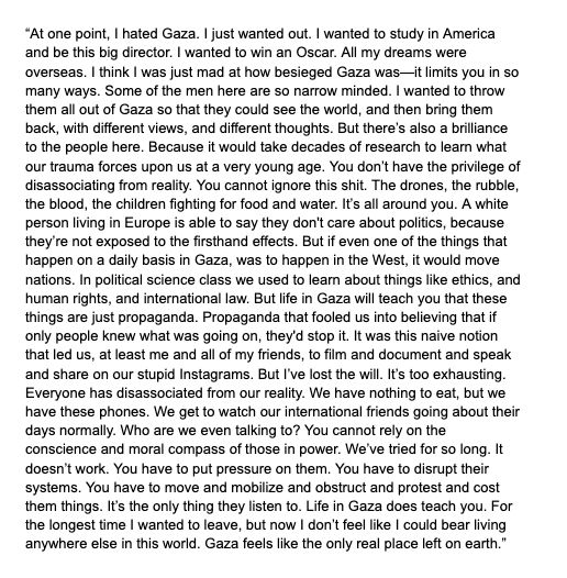 Brandon Stanton from Humans Of New York has a series on Palestinian staff of Doctors Without Borders in Gaza now. This morning I had read the latest one and believed more people should. Read it here: https://www.instagram.com/p/DOG8Yx-jRM1/
