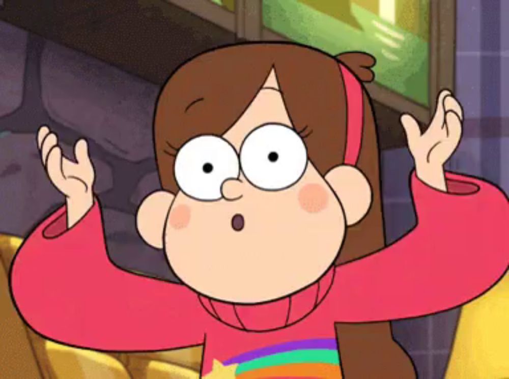 mabel from gravity falls is wearing a red sweater with a rainbow stripe on it