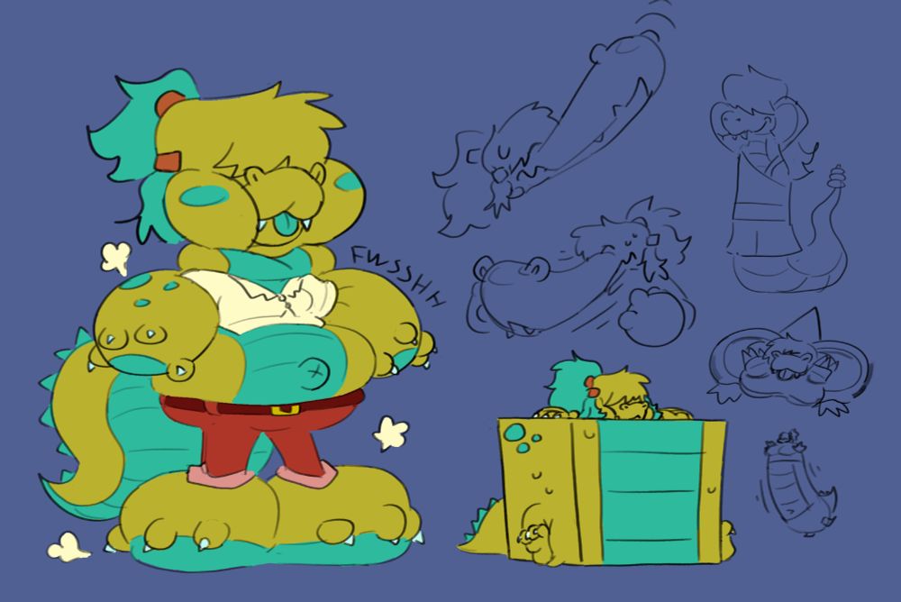 penny the croc in various forms of uneven inflation and shapes.. and snake Penny, snenny