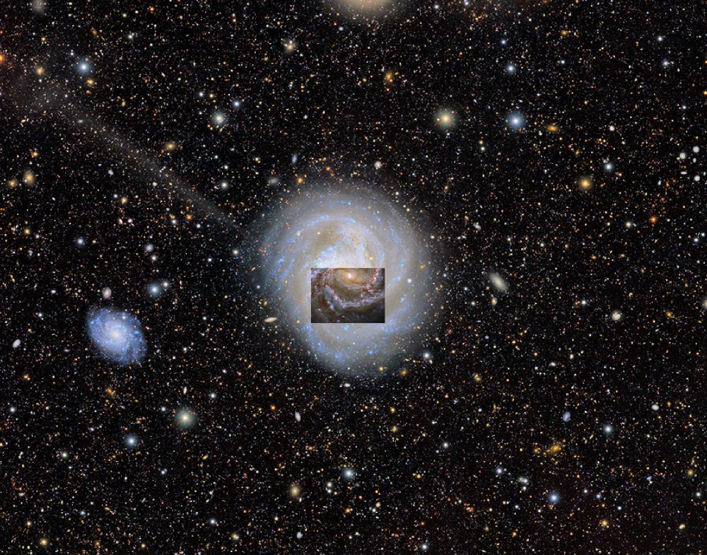 Hubble's visible-light M61 against Rubin's visible-light deep field view.
