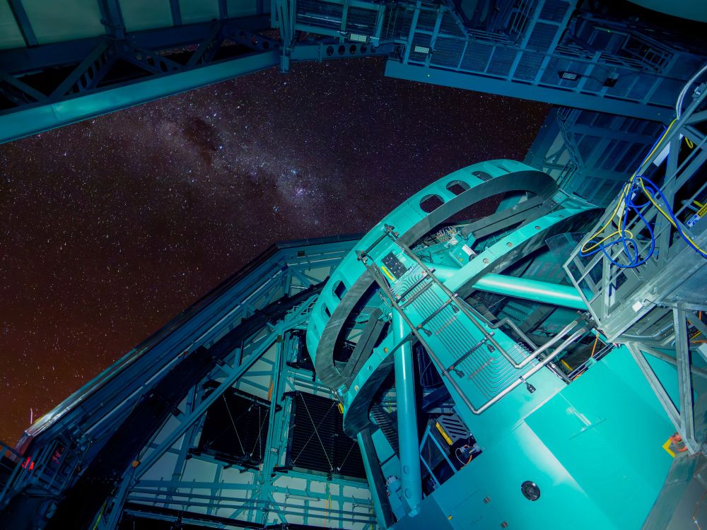 Rubin gazes upward with a primary mirror nearly 28 feet across (8.4 meters) and a camera 12 feet wide (3.65 meters)

Credit: RubinObs/NSF/DOE/NOIRLab/SLAC/AURA/W. O'Mullane 
