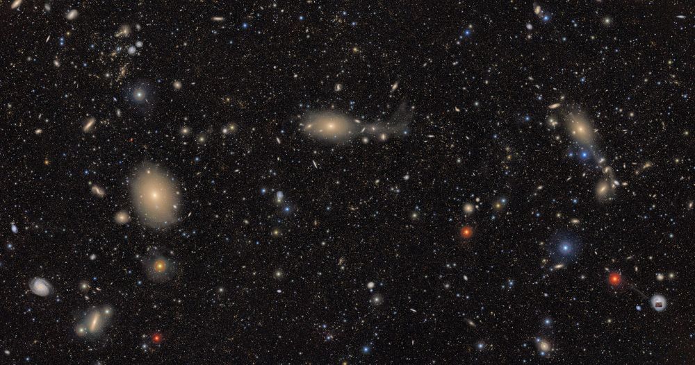 Can you find where we've overlaid a JWST image? 
Hint: it's a galaxy (M61), taken in infrared light, in contrast to Rubin's visible light.
This comparison gives an idea of the sheer scale of Rubin—it got this entire image in one night!—and the difference in types of images each spacecraft takes. 