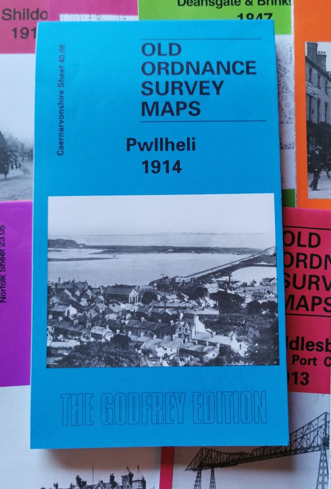 Our lovely blue-covered Pwllheli 1914 map, with a period photograph on the cover.