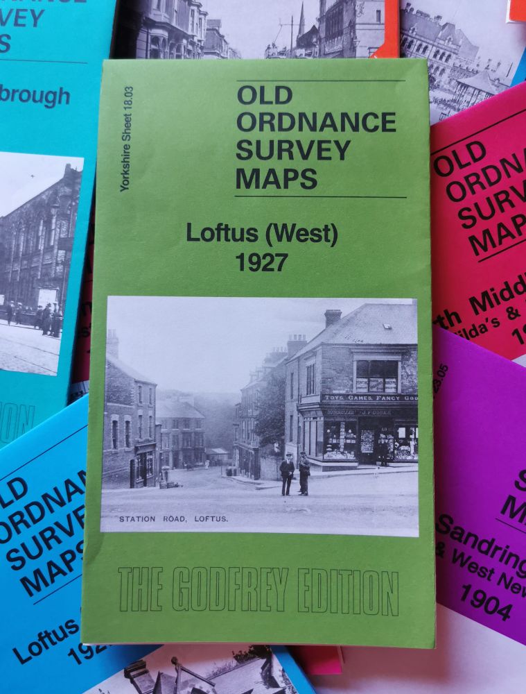 Loftus (West) 1927 map, a lovely green colour with a contemporary photograph of the village. 