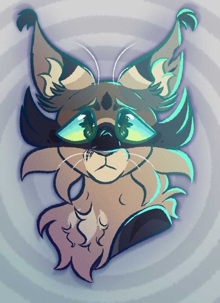 A brown,-blue tabby headshot of a cat. He has a torn ear, scratch scars by the nose as well. His eyes of green-blue looking up with a somber expression.