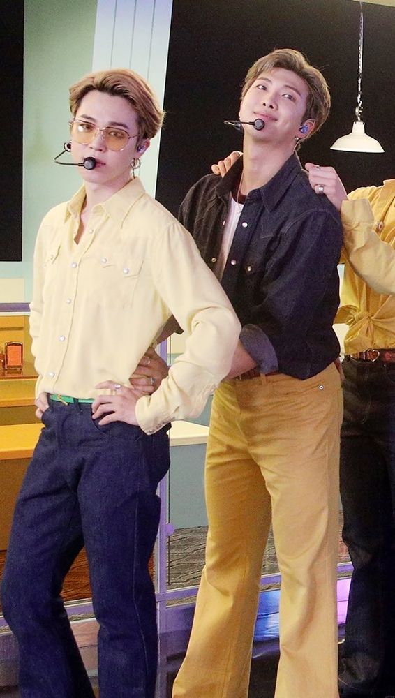 Dynamite era Namjoon stood behind Jimin with his hands on jimin's waist