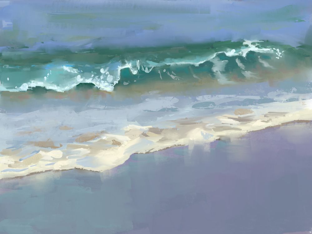 Digital painting of a wave crashing on the beach