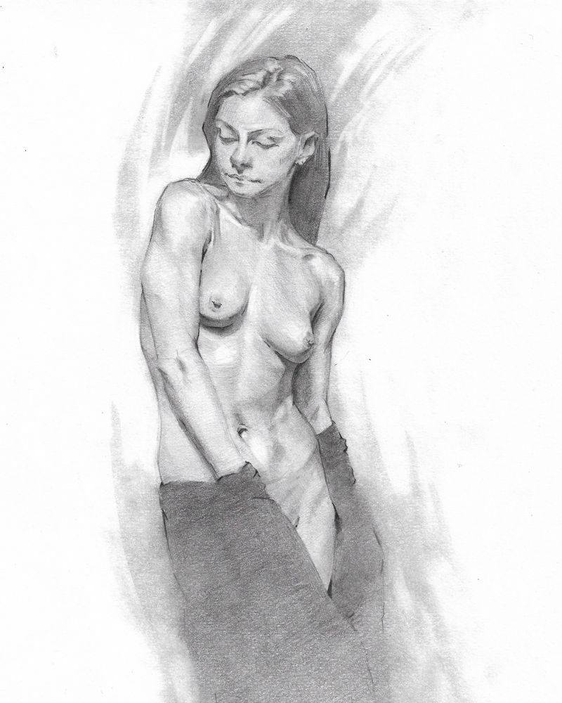 Figure drawing in graphite of a nude female model