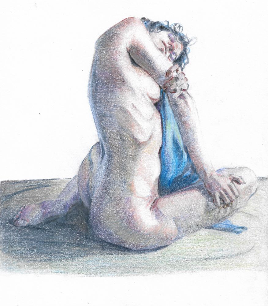 Colored pencils on paper drawing of a model
