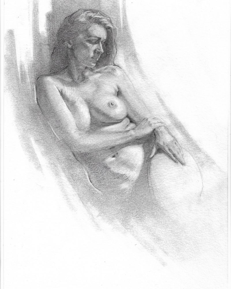 Graphite drawing of a nude female model