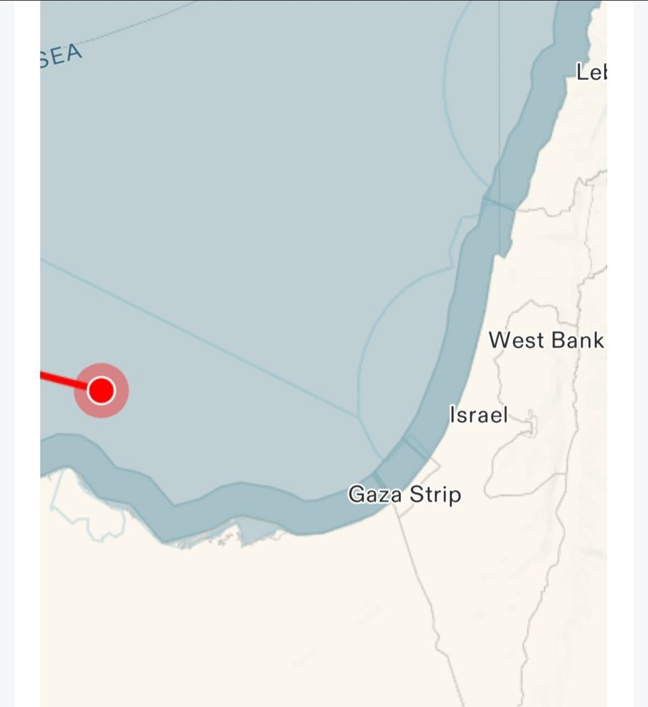 The Flotilla's Madleen tracker showing how close they are to Gaza, Palestine