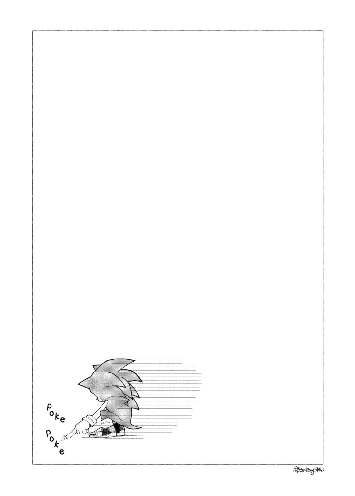 In the corner, Sonic is crouching down and poking the ground with a sulking attitude.
Despite his previous look of disinterest, he is upset that Amy had to leave prematurely 