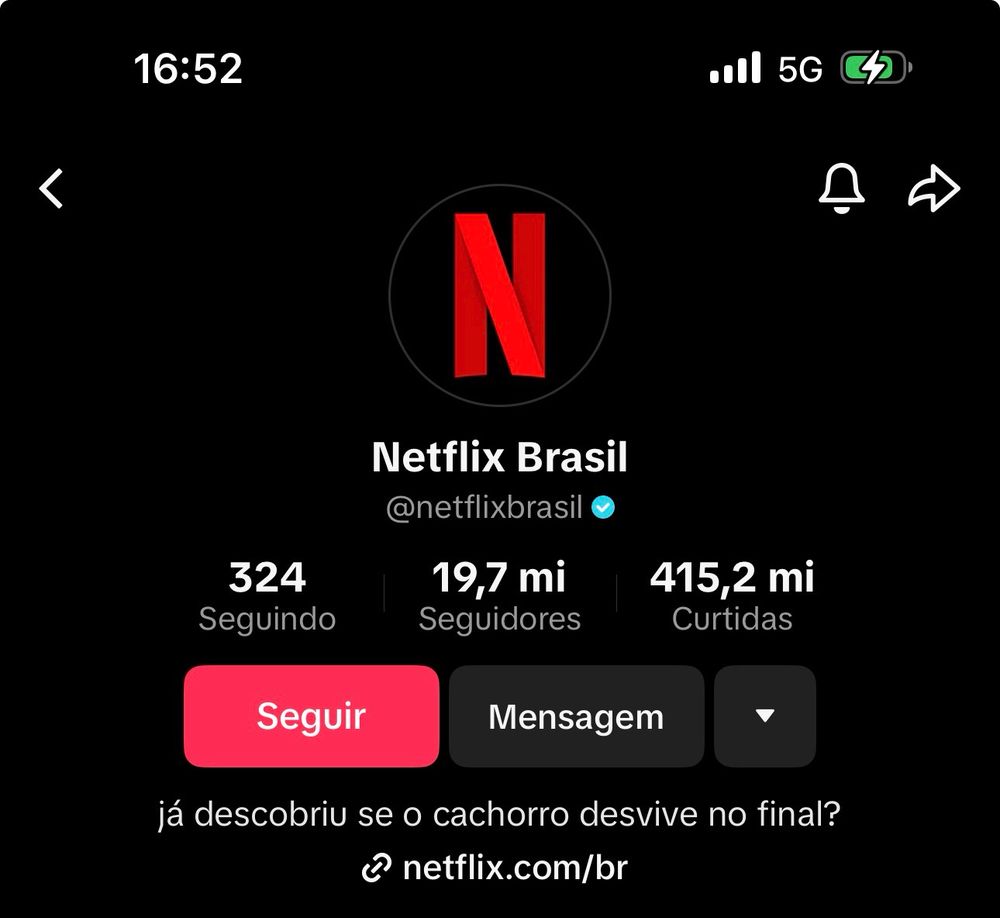 print do perfil da netflix brasil no tiktok. 