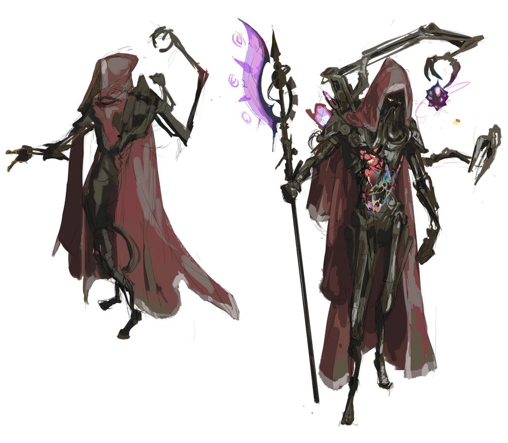 a wip illustration of viktor from arcane, reimagined as a 40k tech-priest. 