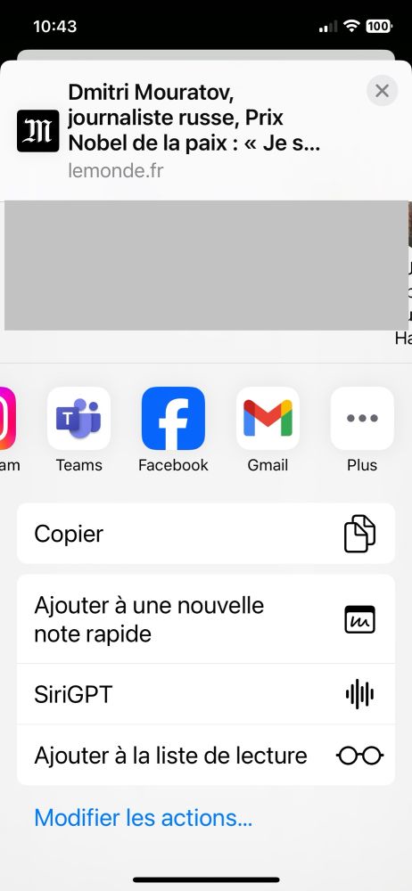 Choix d’app pour partager du contenu.