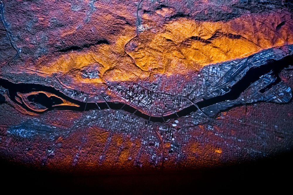 aerial infrared colorful photography shot of Portland, Oregon