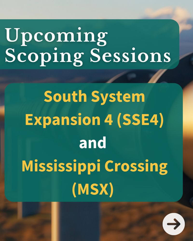 Graphic that reads "Upcoming Scoping Sessions. South System Expansion 4 (SSE4) and Mississippi Crossing (MSX) 