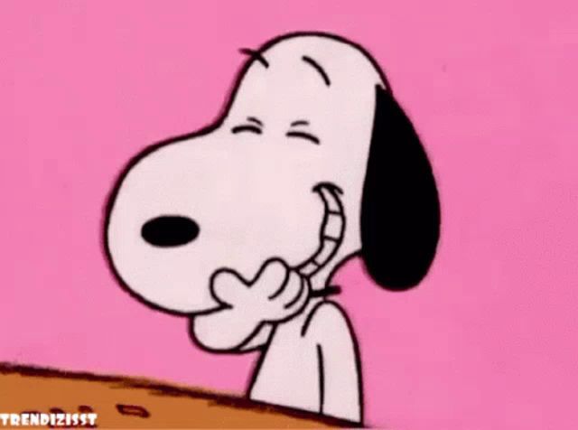 a cartoon of snoopy making a heart with his finger