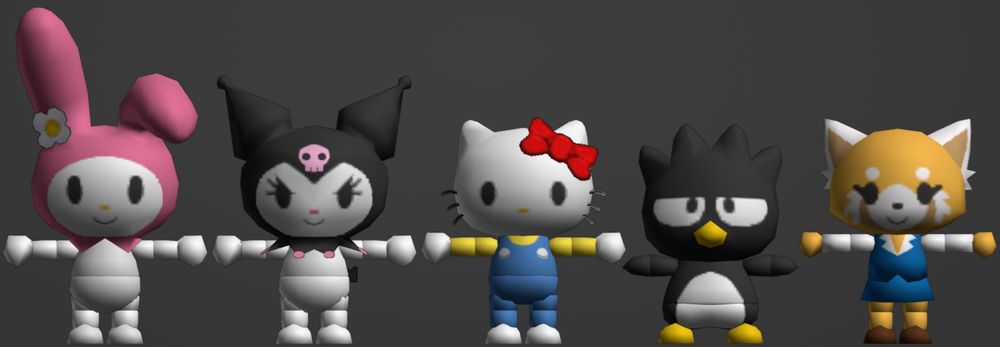 my melody, kuromi, hello kitty, badtz-maru & retsuko