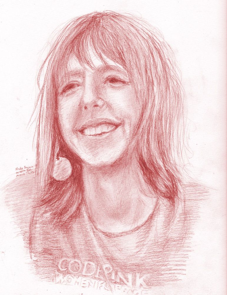 drawing of antiwar activist Medea Benjamin