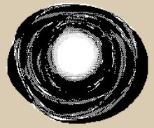 A black and white sketch of a radiant full moon.