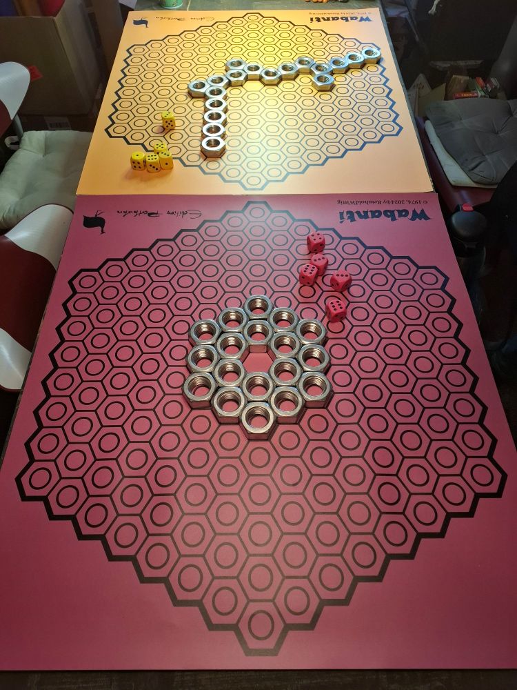 Two huge sets of Reinhold Wittig's game Wabanti on a table