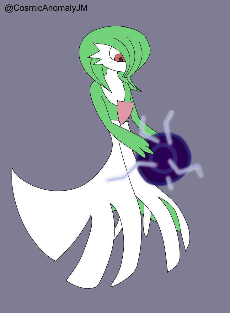 Gardevoir looking at the Shadowball that she is charging.