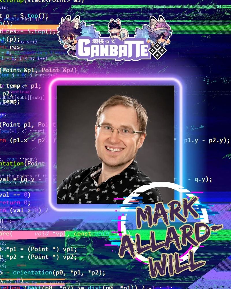 Graphic promoting that Mark will be a comic creator guest at Ganbatte Con 2025