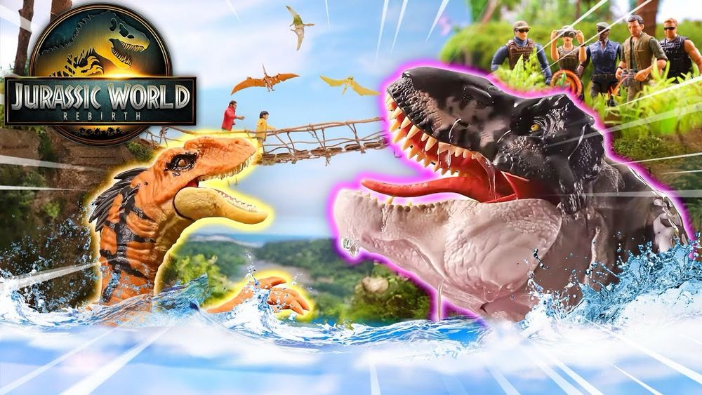 Jurassic world thumbnail. Two Dino’s are in the water