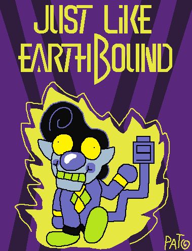 antyne with a earthbound-like background and the text "JUST LIKE EARTHBOUND"