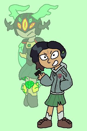 marty is a marcy vessel, he is a bit more rude than the original character.
a bit of the skirt is ripped off, a wound in the front and some brown hair in the left.
but when uses the calamity gem, he becomes marcYe, a more silent, modest and elegant demon. now looking more like darcy but with glowing green horns and armor from the ruler.