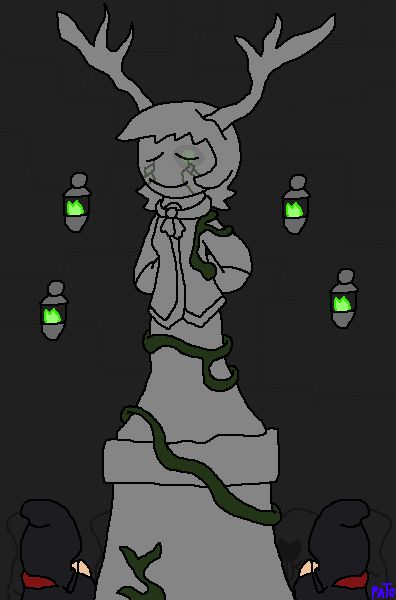 the altar of heavenly mother, surrounded by members of her cult.
she seems to gonna awake soon