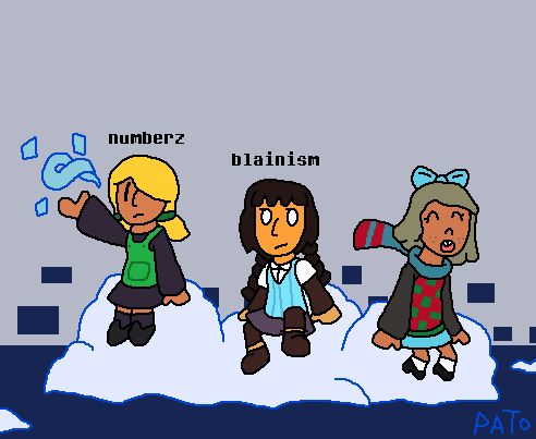 number!noelle summoning snow while archar and laka are sitting on top of it.
laka is surprised to see more noelles :O it seems is her first time on the ice palace.
