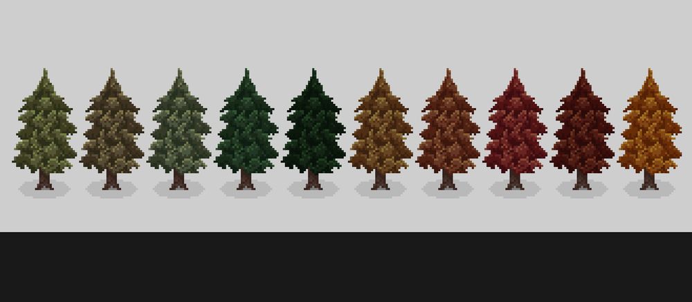 pixel art trees of varying colors