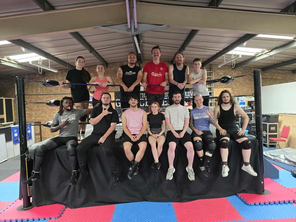 My son Harry with other trainees at EVW wrestling academy Gloucester 