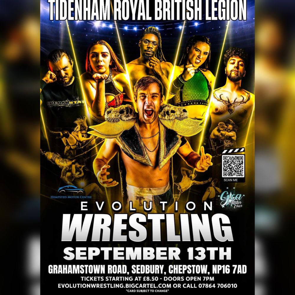 Evolution Wrestling flyer for a show at Tidenham Royal British Legion in Sedbury. September 13th.