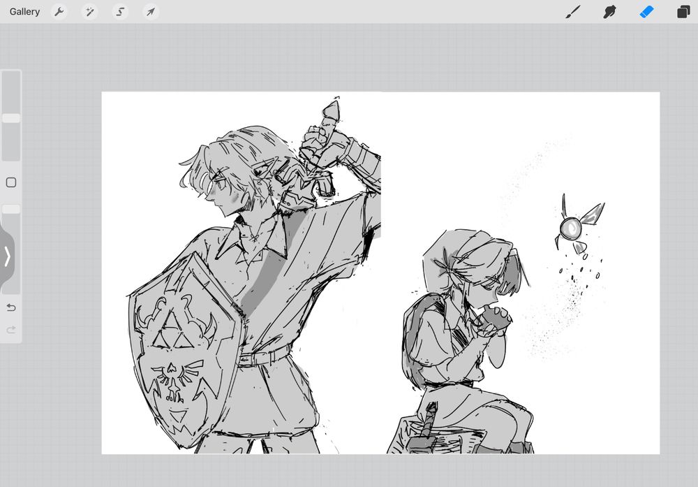 A work in progress of link and young link from ocarina of time 
