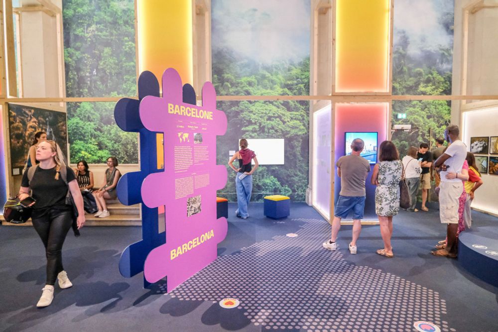 Photographs of “From Paris to Belém”, an interactive visual exhibition celebrating a decade of urban transformation in the fight against climate change, which is being curated by the City of Paris in the Hôtel de Ville.