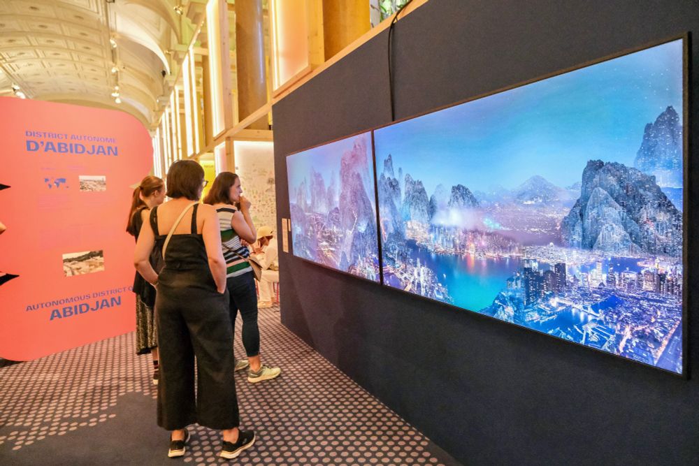 Photographs of “From Paris to Belém”, an interactive visual exhibition celebrating a decade of urban transformation in the fight against climate change, which is being curated by the City of Paris in the Hôtel de Ville.