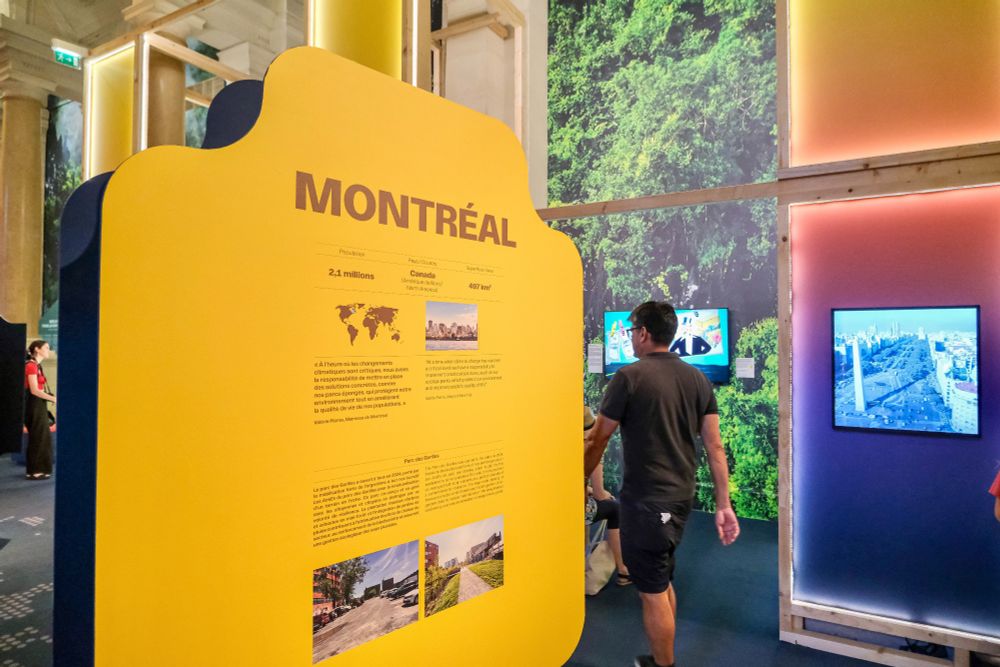 Photographs of “From Paris to Belém”, an interactive visual exhibition celebrating a decade of urban transformation in the fight against climate change, which is being curated by the City of Paris in the Hôtel de Ville.