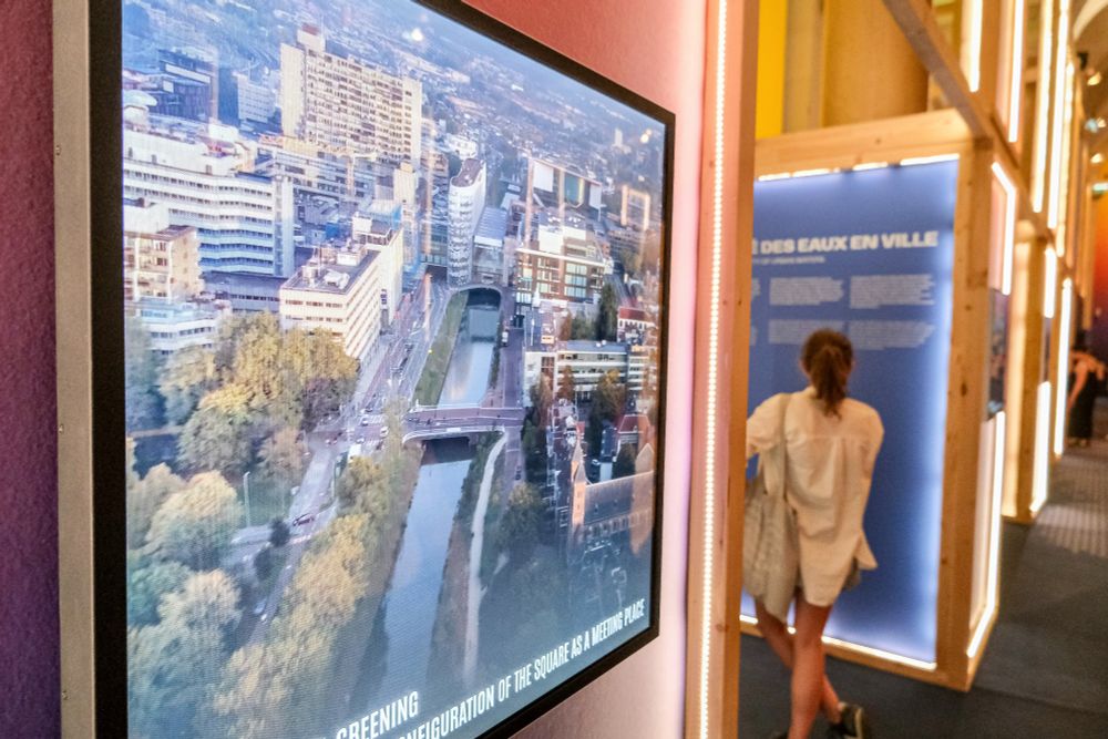 Photographs of “From Paris to Belém”, an interactive visual exhibition celebrating a decade of urban transformation in the fight against climate change, which is being curated by the City of Paris in the Hôtel de Ville.