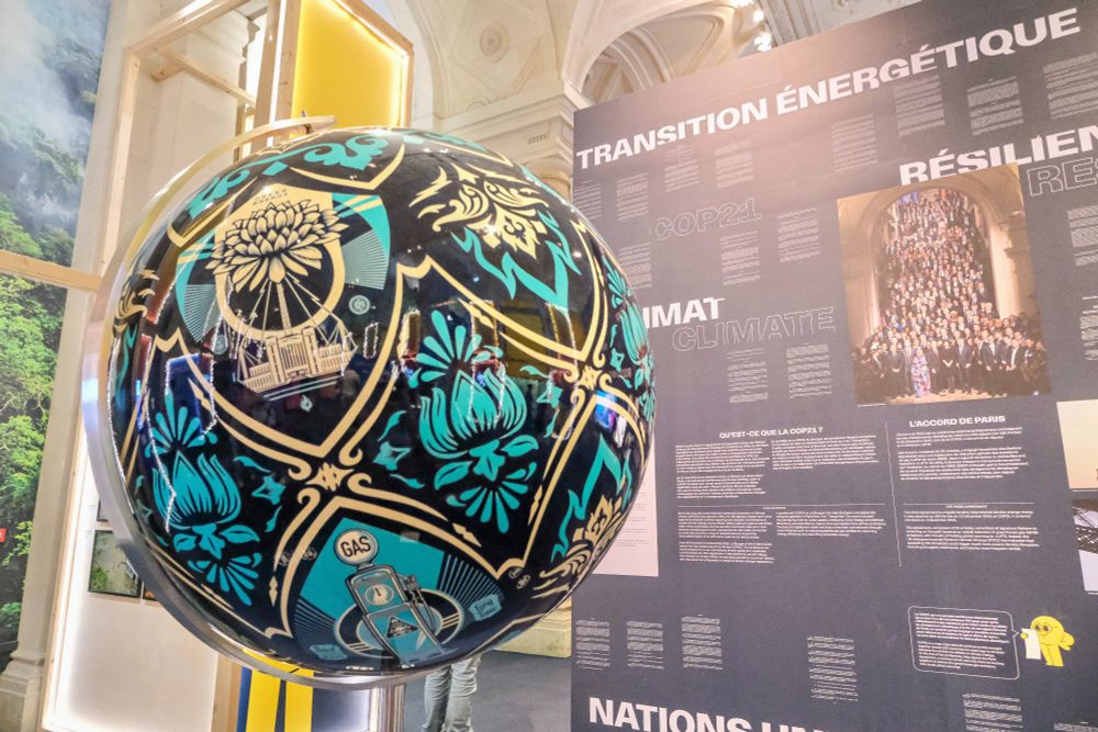 Photographs of “From Paris to Belém”, an interactive visual exhibition celebrating a decade of urban transformation in the fight against climate change, which is being curated by the City of Paris in the Hôtel de Ville.