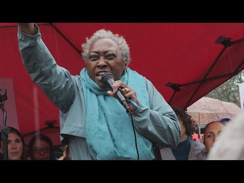 Reverend Evelyn Clarke at HANDS OFF! rally in Kingston, NY
