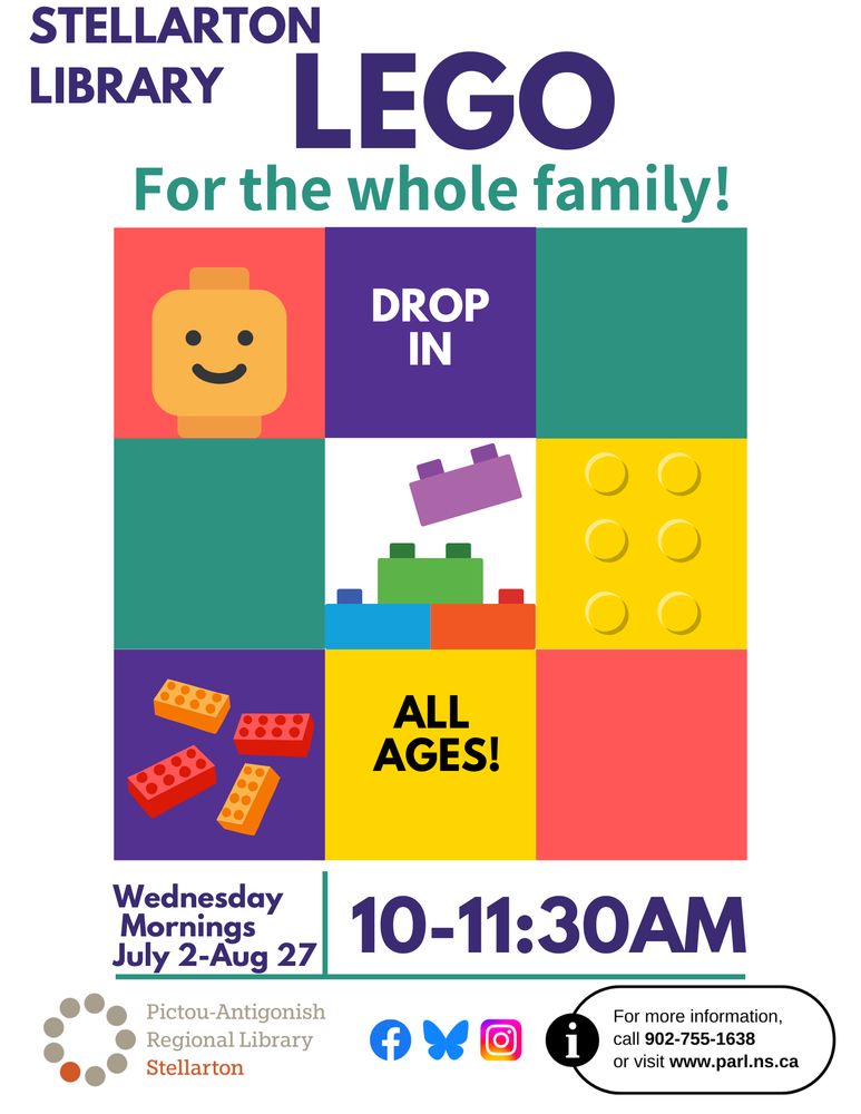 graphics of LEGO blocks, large and small, for and a smiley face LEGO head too.