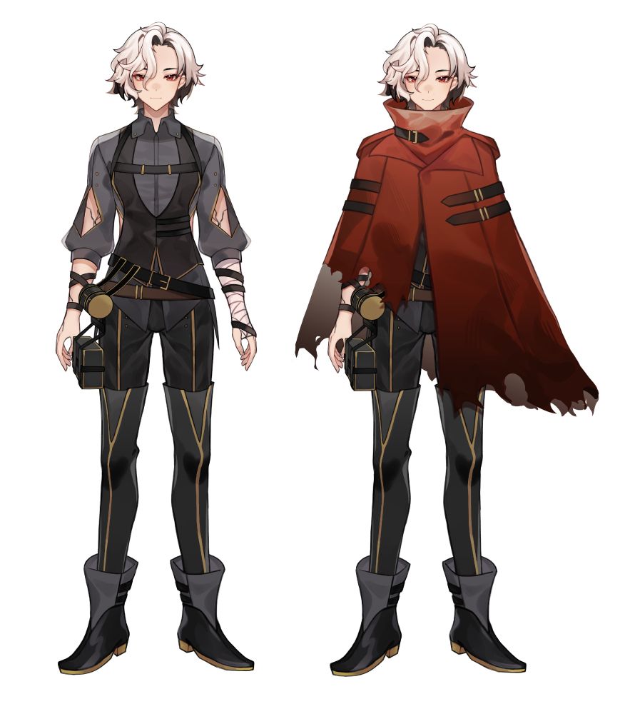 male vtuber model with and without a cape