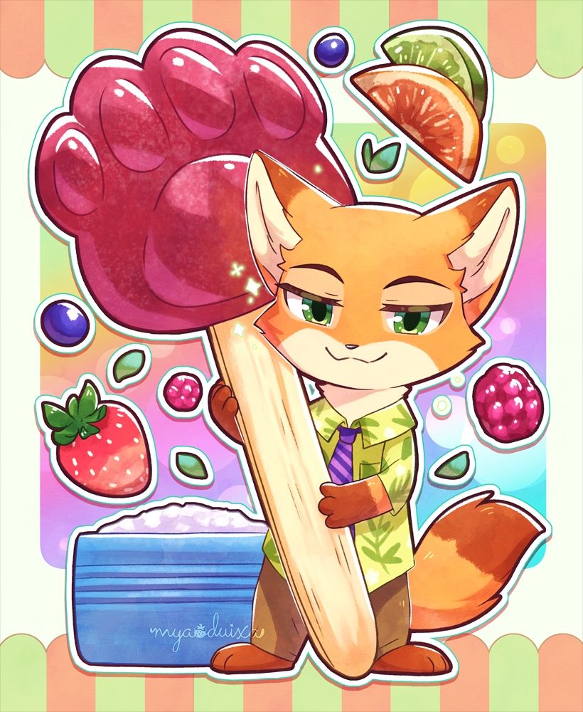 Nick Wild and pawpsicle (red paw shaped popsicle)