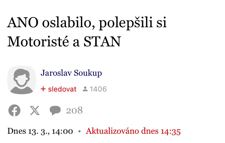 ANO oslabilo, polepšili si Motoristé a STAN